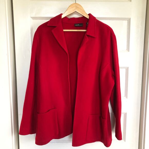 Valeria Stevens Red WoolMark Blend Blazer Jacket Lg Open Front Classic Timeless - Picture 1 of 9